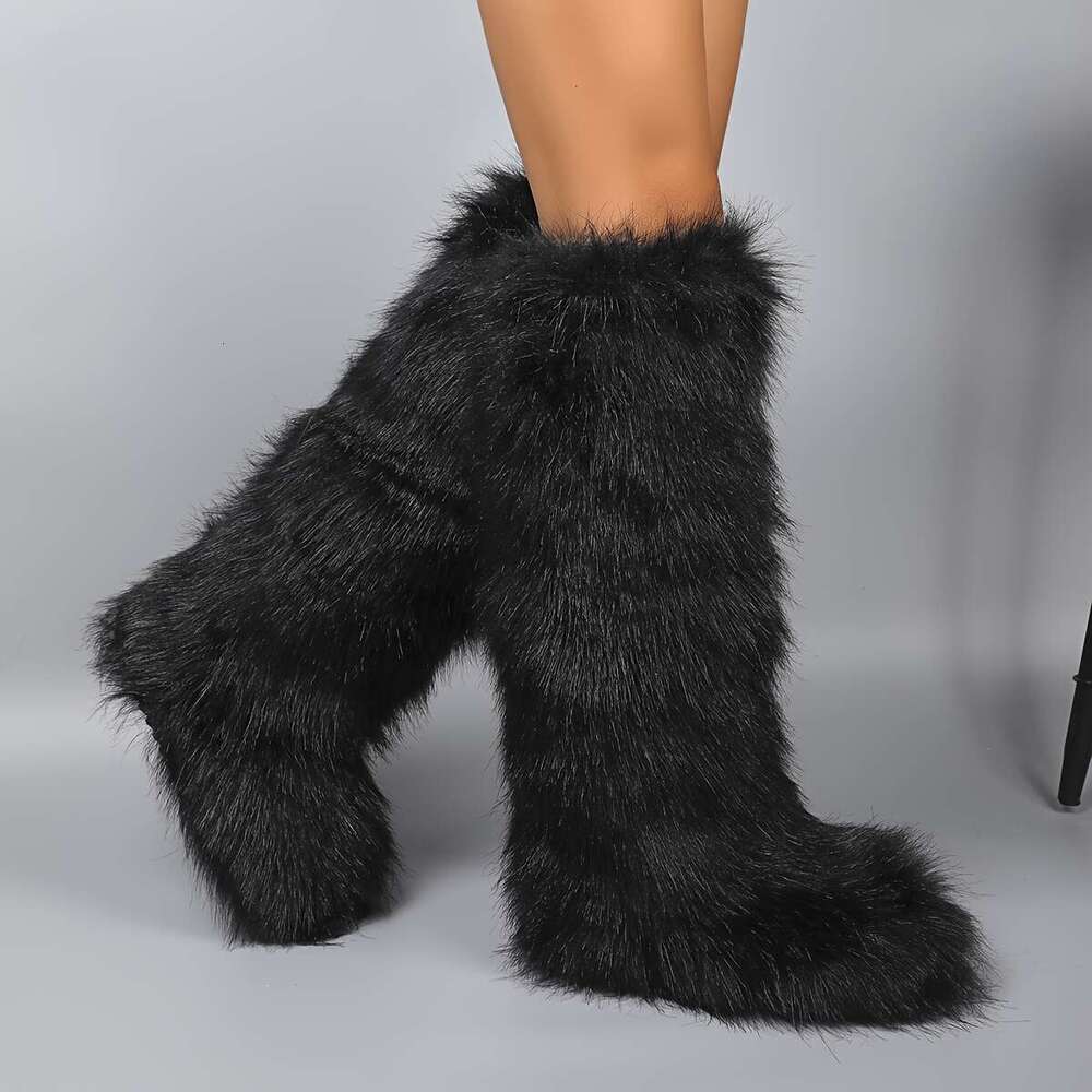 Ultra-Soft Women's Faux Snow | Warm Knee-High Fur-Lined Boots With Non-Slip TPR Sole, Black White Zebra Stripe Pattern, Microfiber Lining & Plush