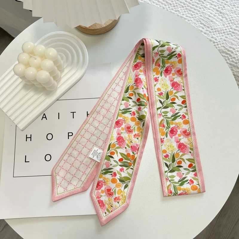 HighGrade Flower Print Long Silk Scarf Hair Band Ribbon Tiedup Hair Long Bow Vintage Satin Ribbon Hair Accories For WenW251021