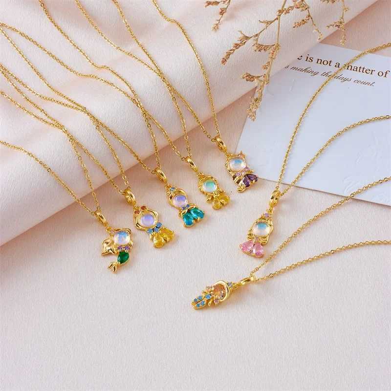 Shiny Princess Snow White Cinderella Zircon Pendant Necklace for Women Girls Stainless Steel Chain Party Accessories GiftsXJ251018