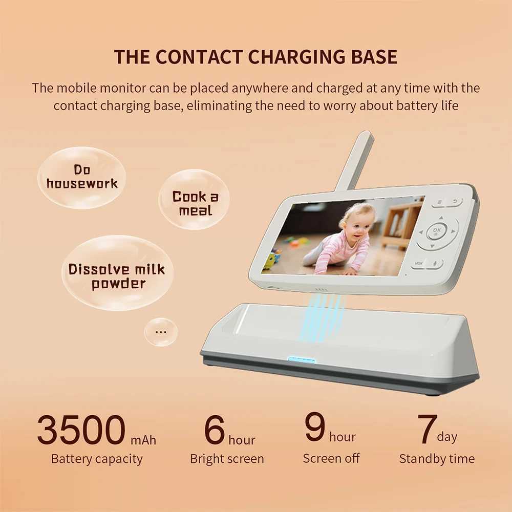 RSmart APP 5inch 720P Display Smart WiFi Baby Monitor 1080P PTZ Camera 2Way Talk Night Vision Lullaby with Charging Station J251121