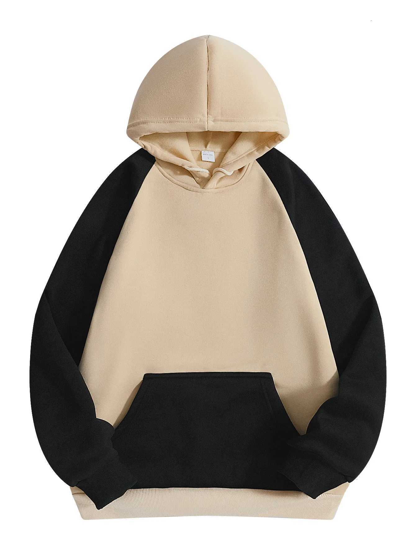 250g New Autumn and Winter European Size Colorful Mens Fleece Hooded Sweatshirt with Drawstring Sporty and Casual Pullover Top W251021