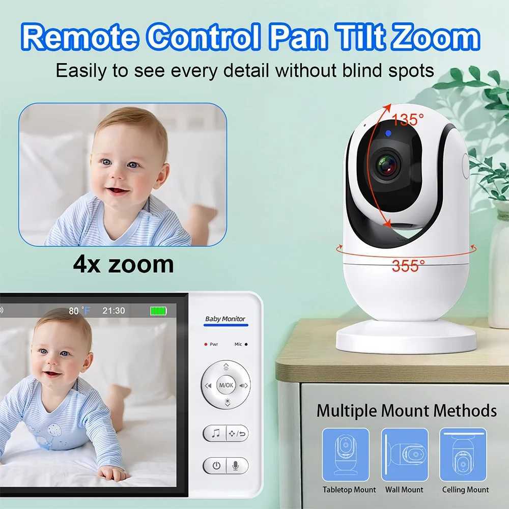 7 Inch Baby Monitor 2 Way Audio Night Vision 5000mAh Battery No WiFi Wireless Kids Protection Surveillance Video Camera 4X ZoomY251021