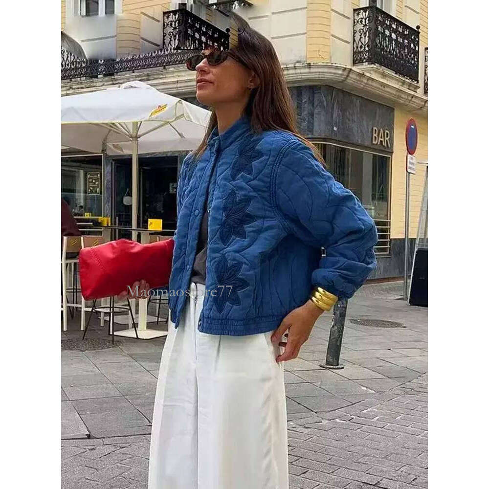 Woman Coats Quilted Floral Embroidery Long Sleeves Single Breasted Jacket 2025 Winter Streetwear Women's New In Outerwear coats designer women