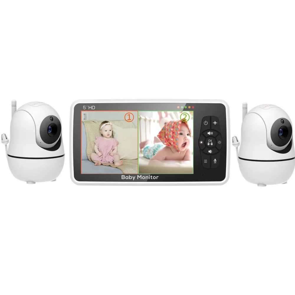 5 inch Video Baby Monitor with Two Camera and Audio Night Vision 4X Zoom 1000ft Range 2Way Audio Temperature Sensor Lullaby J251121