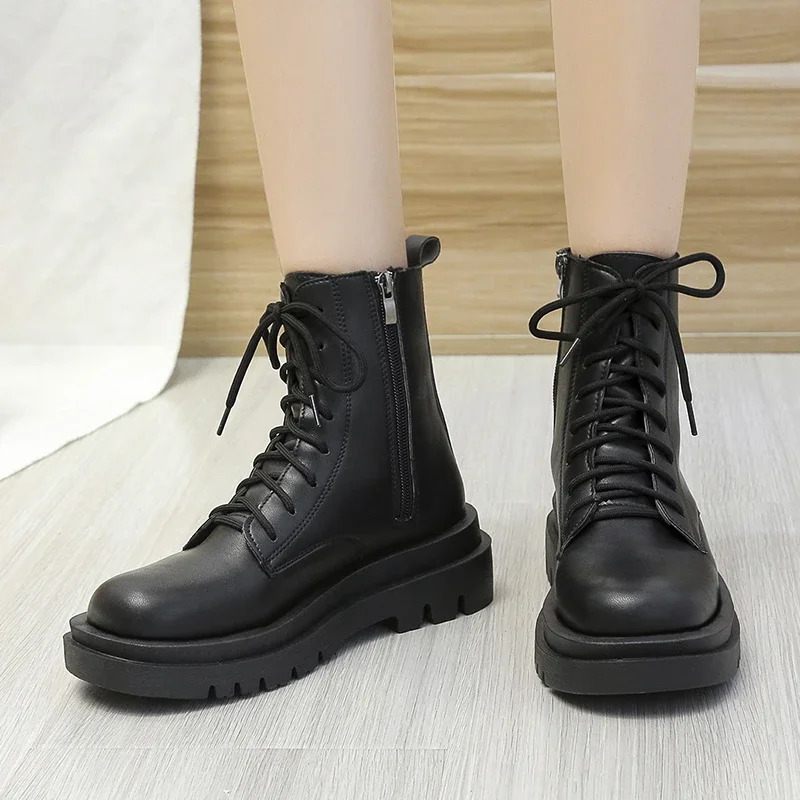 Womens Platform Shoes Autumn Round Toe Side Zipper Ankle Boots for Women Casual Sneakers Outdoor Womens Platform Boots 251021