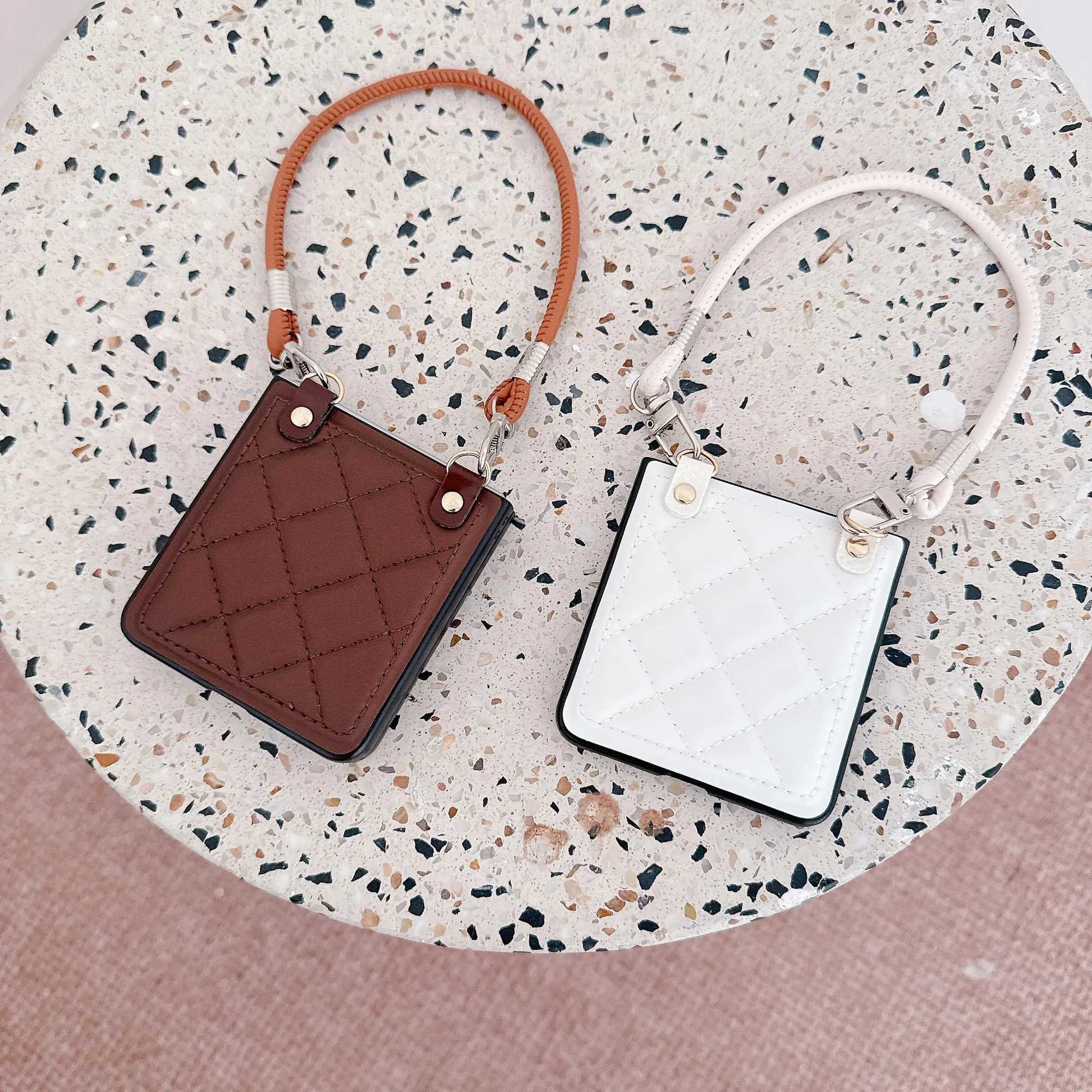 Wrist Strap Leather Phone Case for Galaxy Z Flip 7 6 5 4 3 Flip5 Flip6 Flip7 5G Chain Cord Rope Strap Shockproof Cover J251114