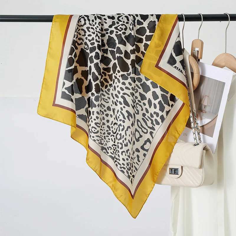 70CM New Leopard Print Square Scarf Womens Imitation Silk Scarf Casual Versatile Decoration Small Neck Scarf Hijab W251021