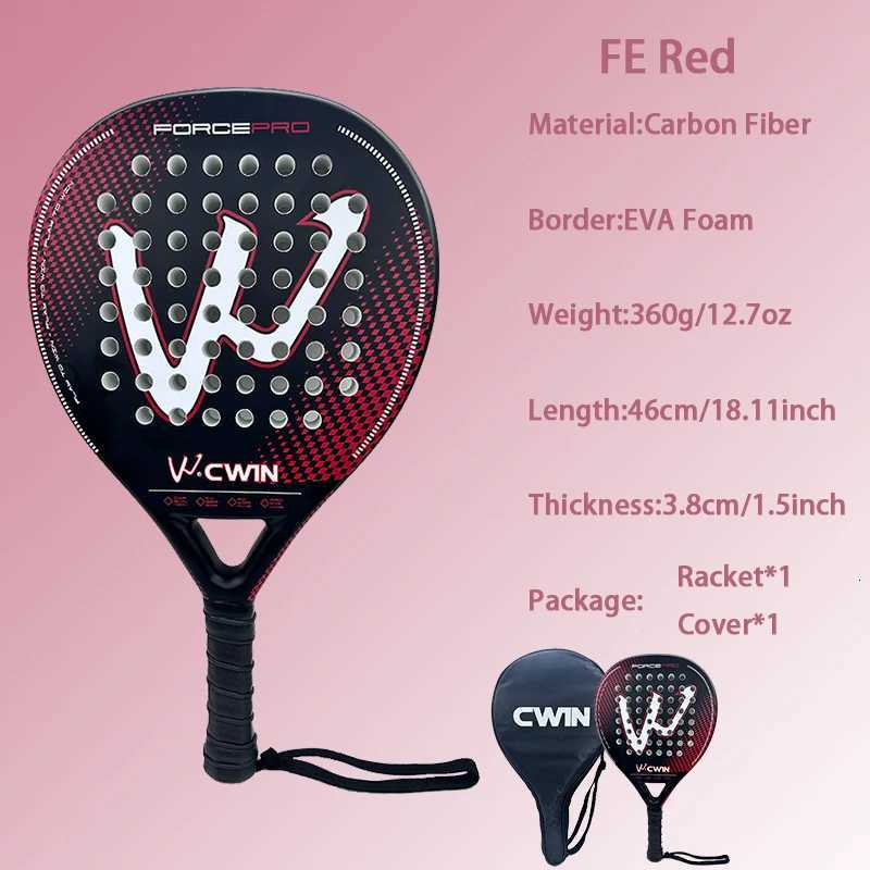 Cwin Paddle Racket Carbon Fiber Soft EVA Face for Adult Prefessional Training Tennis Paddle Racquet with Padel Shovel Protector W251021