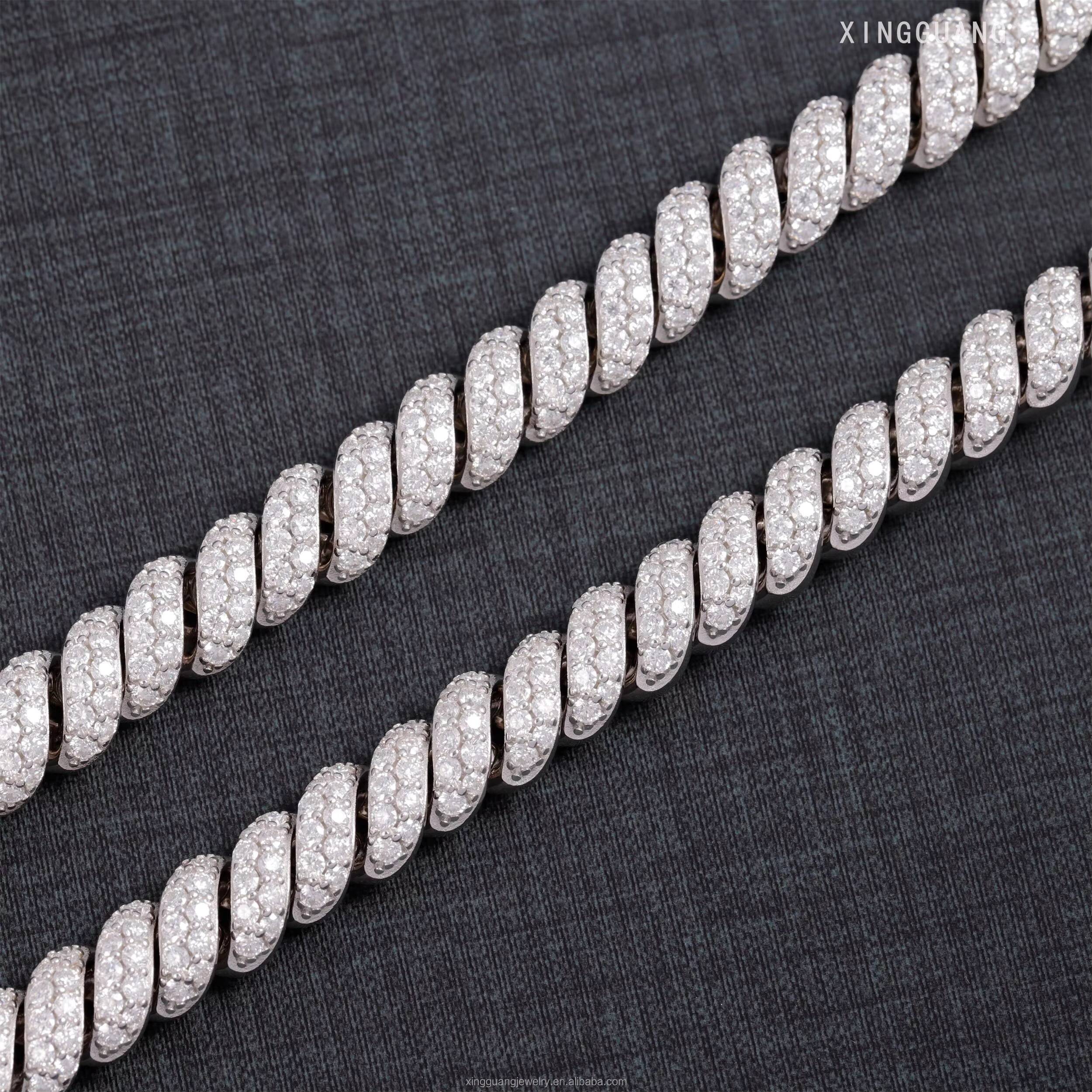 New Style 10mm Cuban Chain Fashion Jewelry Sterling Silver Ice Out Bling Moissanite Diamond 100 Pass Test Coil Cuban Necklace