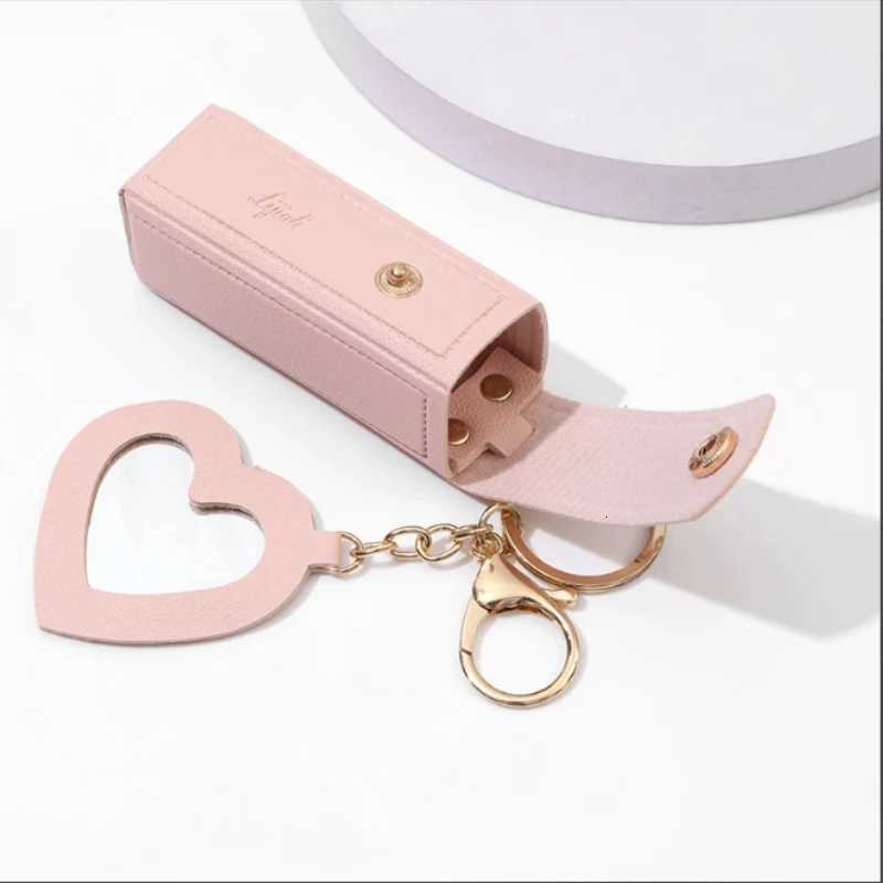Portable leather lipstick wrap makeup bag lip balm pack key chain holder lipstick protective cover with mirror W251021