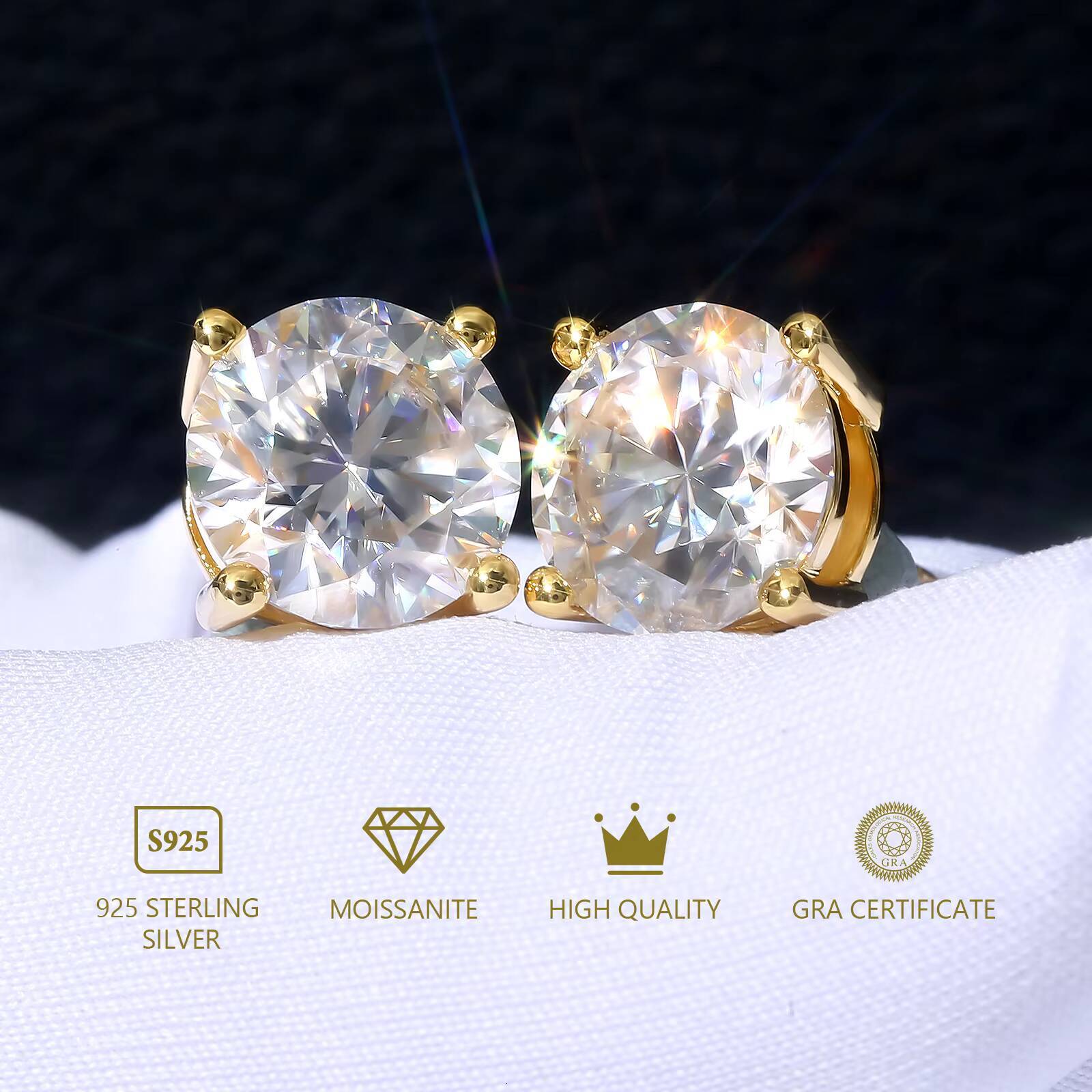 Women MEN Gifts White Gold Plated 925 Sterling Silver GRA D Color 10CT Moissanite Lab Diamond Hypoallergenic Moissanite Earring