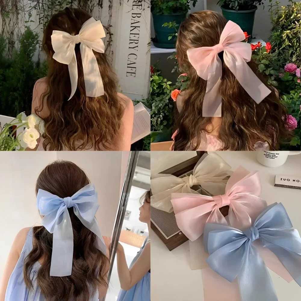 RAINBOW BOWS 1Pcs Cream Colored Bow Hair Clip Super Fairy Back Head Clips Elegant Women Ponytail Fahion Hair AccessoriesW254021