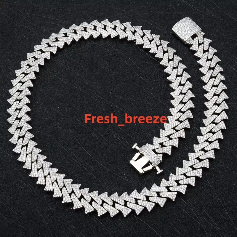 Pass Diamond Tester GRA Hip Hop Style S925 Silver Iced Out Bling Spiked Thorns 12mm VVS Moissanite Cuban Link Chain for Men