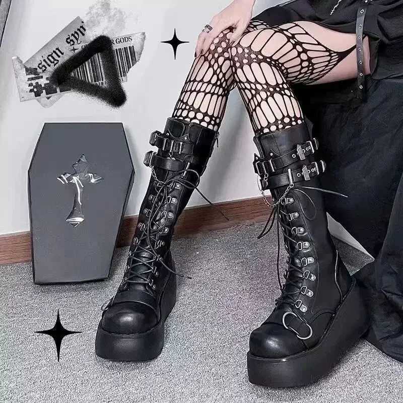 Platform Boots Riveted Buckle Wedges High Womens Boots Punk Spice Chic Biker Rider Boots Z251020