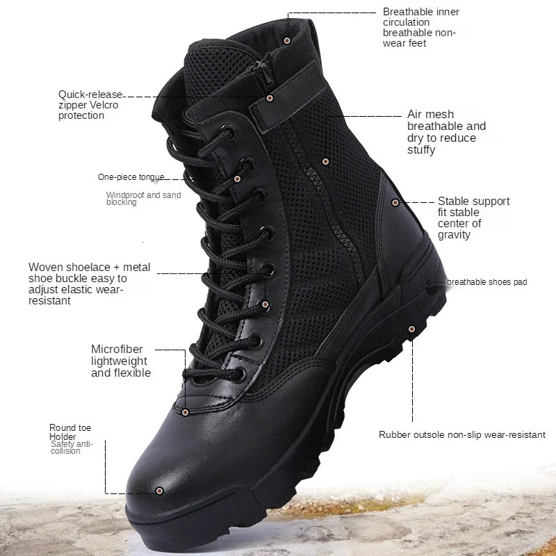 Men Breathable Mesh Tactical Boots Men Boots Outdoor Lightweight Hiking Shoes Desert Combat Boots Work Men Shoes251020