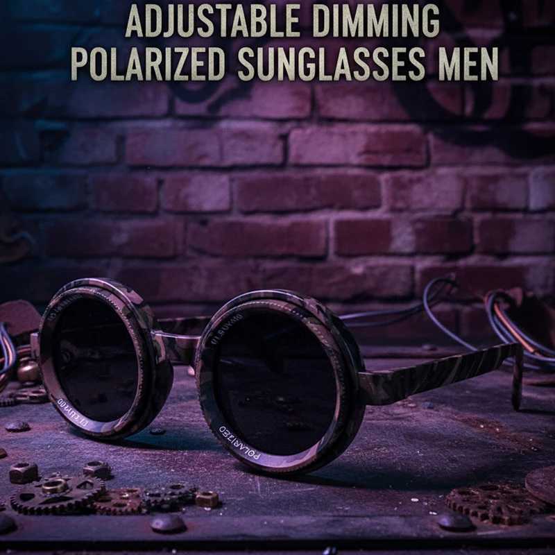 ND9 Adjustable Dimming Polarized Sunglasses Men Small Frame Round Glasses Driving Fishing ND9Speed Sun Glasses For Male UV400 J251114