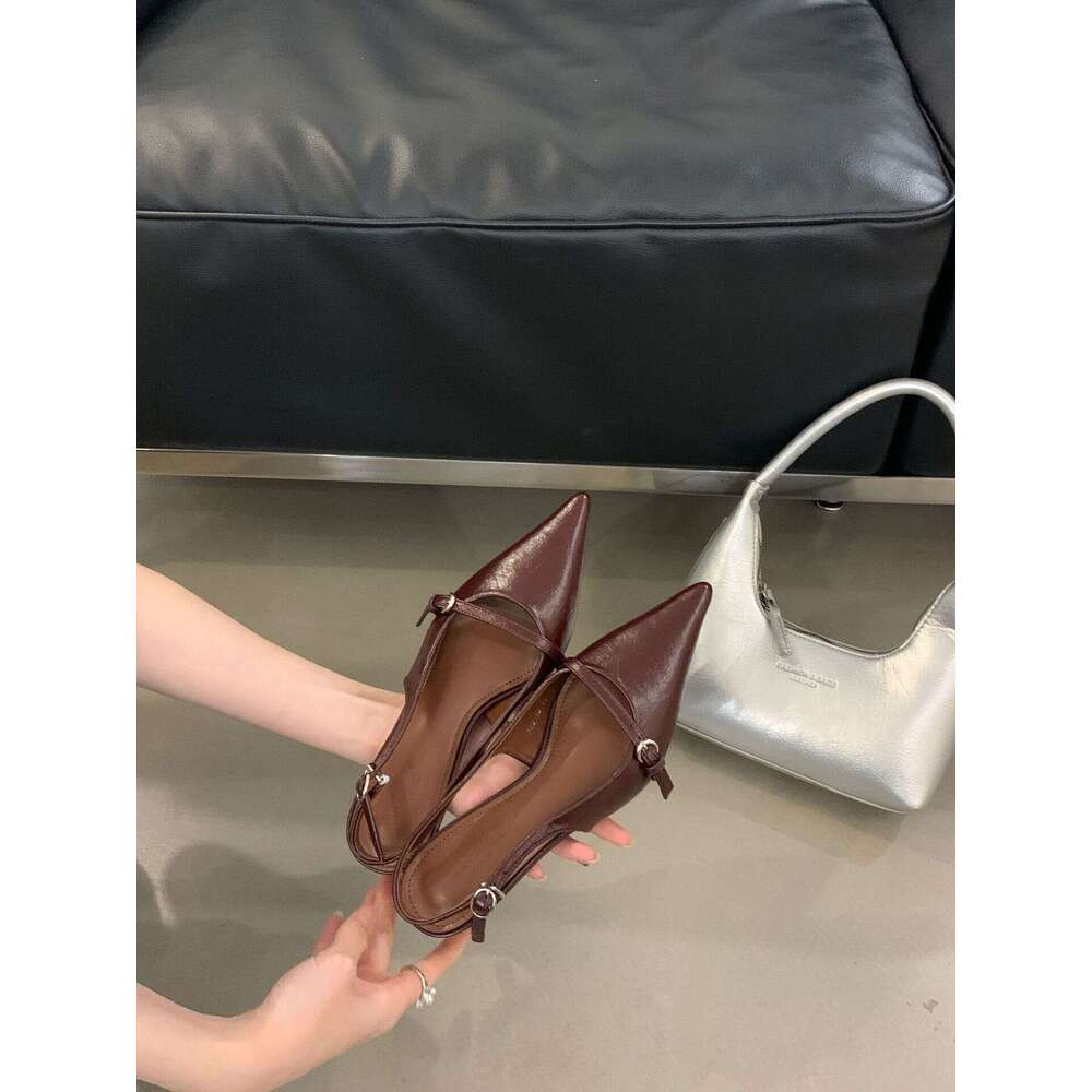 2025 New French Style Elegant Sexy Pointed Toe Shallow Mouth Designer Shoe Stiletto Closed-Toe Sandals for Women