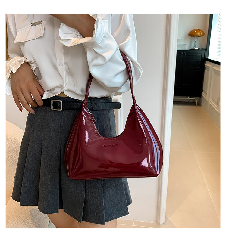 Fashion Womens Shoulder Bag High Quality Patent Leather Tote Bag Waterproof Armpit Bag Solid Color Womens Handbag 251021