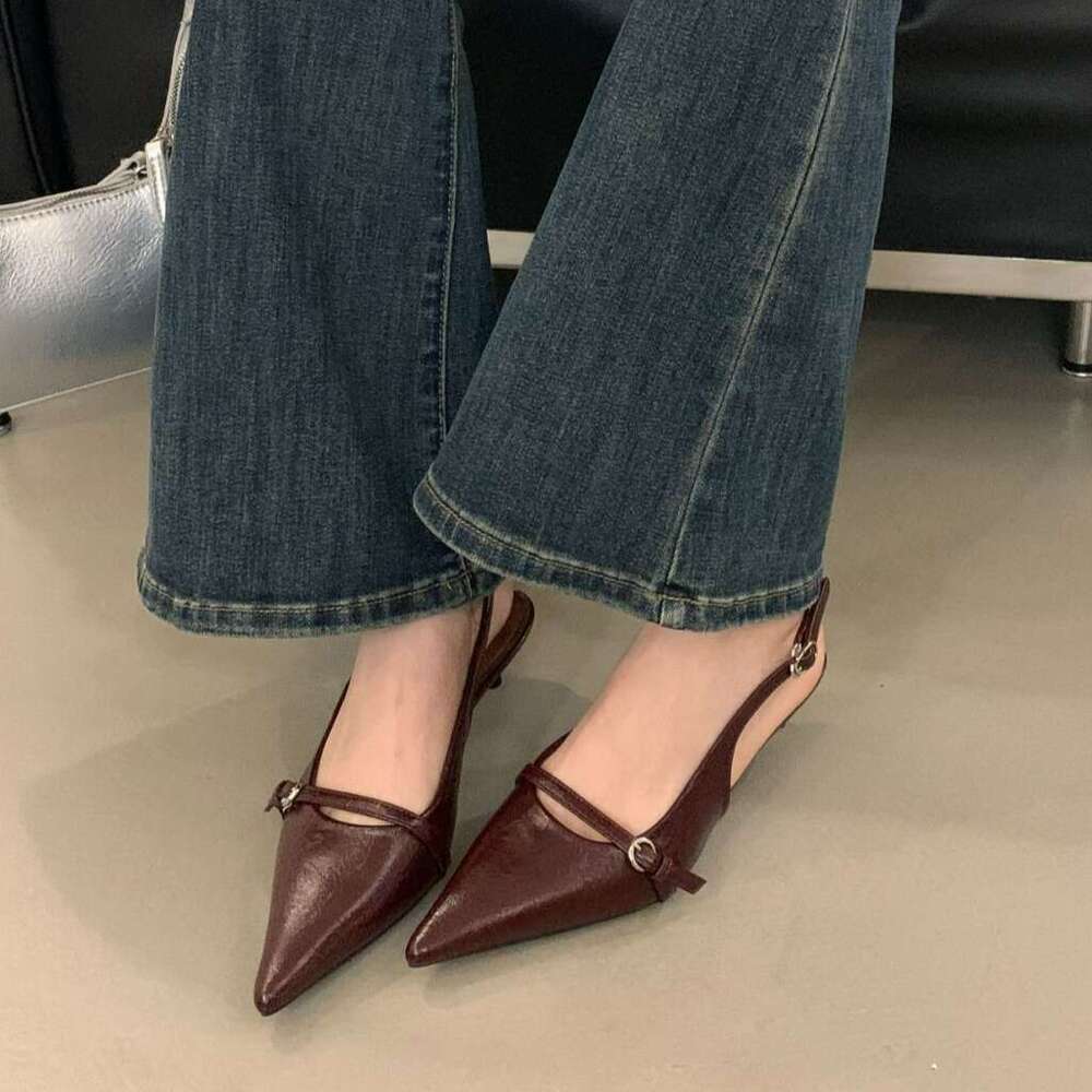 2025 New French Style Elegant Sexy Pointed Toe Shallow Mouth Designer Shoe Stiletto Closed-Toe Sandals for Women