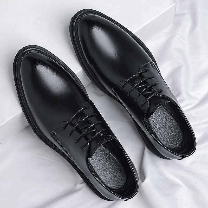Black Round Toe Lace Up Mens Formal Shoes Spring Autumn Legitimate Leather Official 2025 Style Gentleman Trend Social Shoe Male 251021