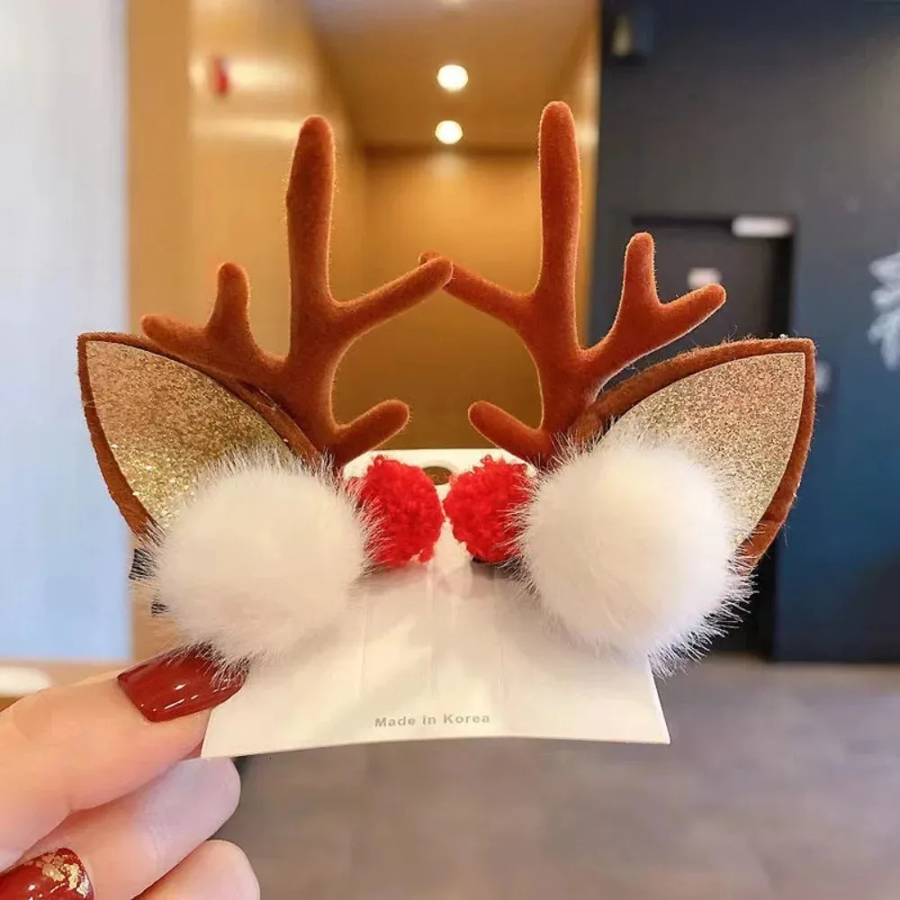 2Pcs Christmas Antler Hair Clips Pendants Xmas Ornaments Merry Christmas Decor For Girl Reindeer Hair Accessories Happy Year 251021