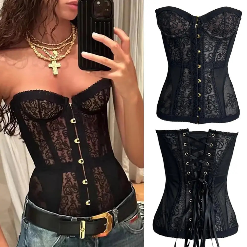 Tight Corset Strapless Top Sleeveless Boobs Street Trendy Vest Sexy Lace Hollow Fashion Spicy Girl Strapless Chic Party Top 251020