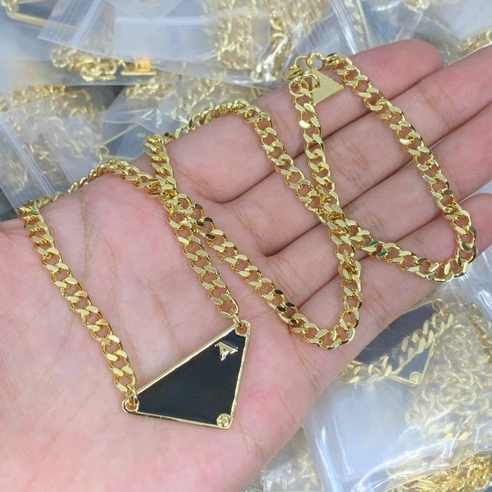 Luxury Designer Men's Hip Hop Necklace Classic Jewellery Women's Inverted Triangle Necklace Sweater Chain High Quality Real Photos Jewelry Gift