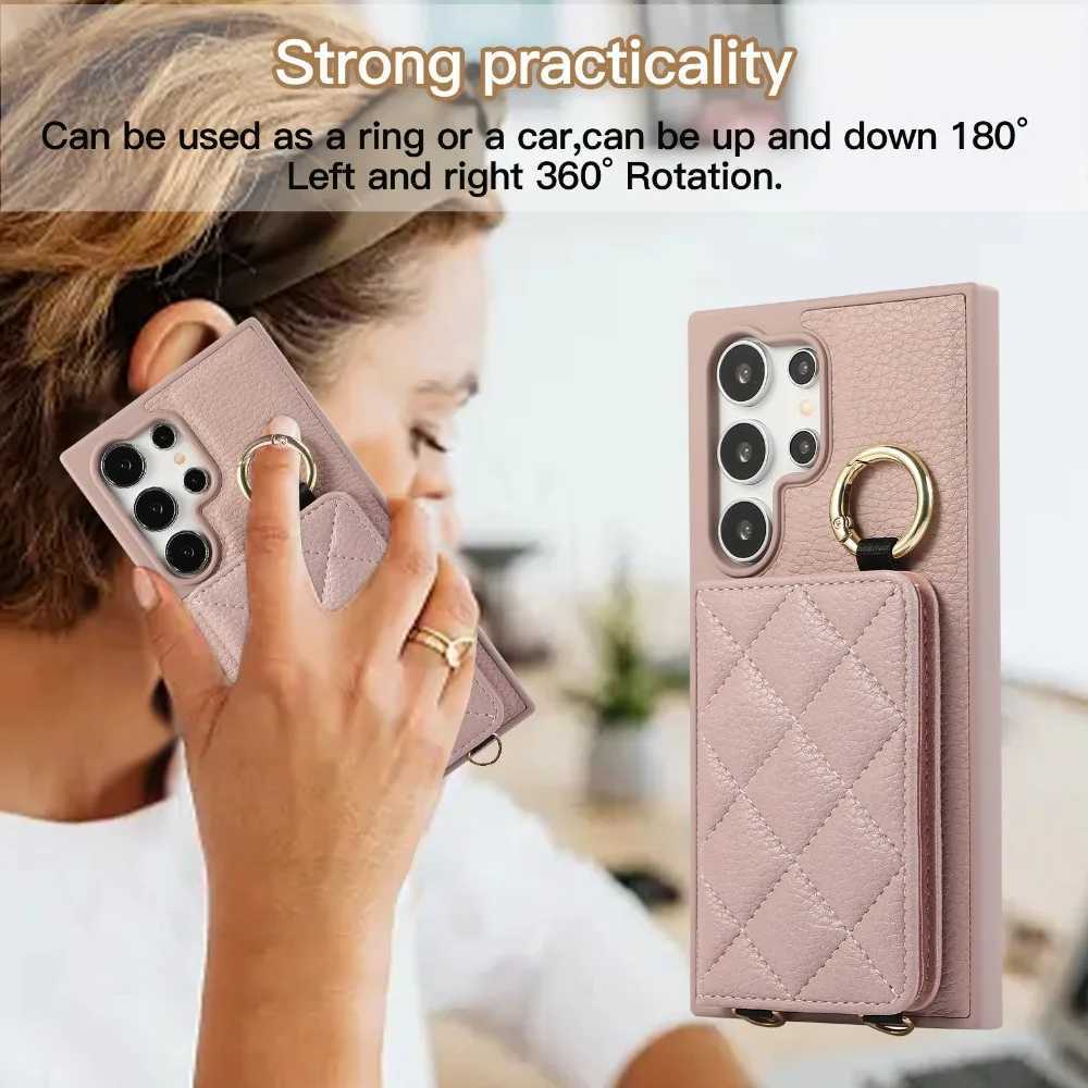 Crossbody Leather Phone Case for Galaxy S25 Ultra S24 FE S23 S22 Plus Mirror Wallet with Card Holder Protective Cover J251114