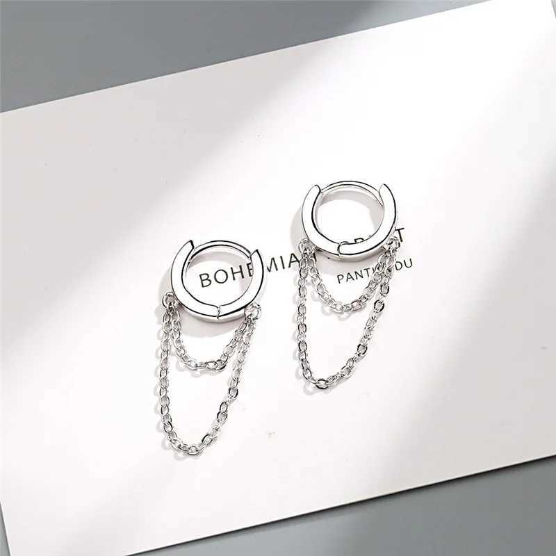 Silver Color Punk Style Double Layer Chain Hoop Earring For Women Gold Color Ear Jewelry 2022 New Earrings J251021