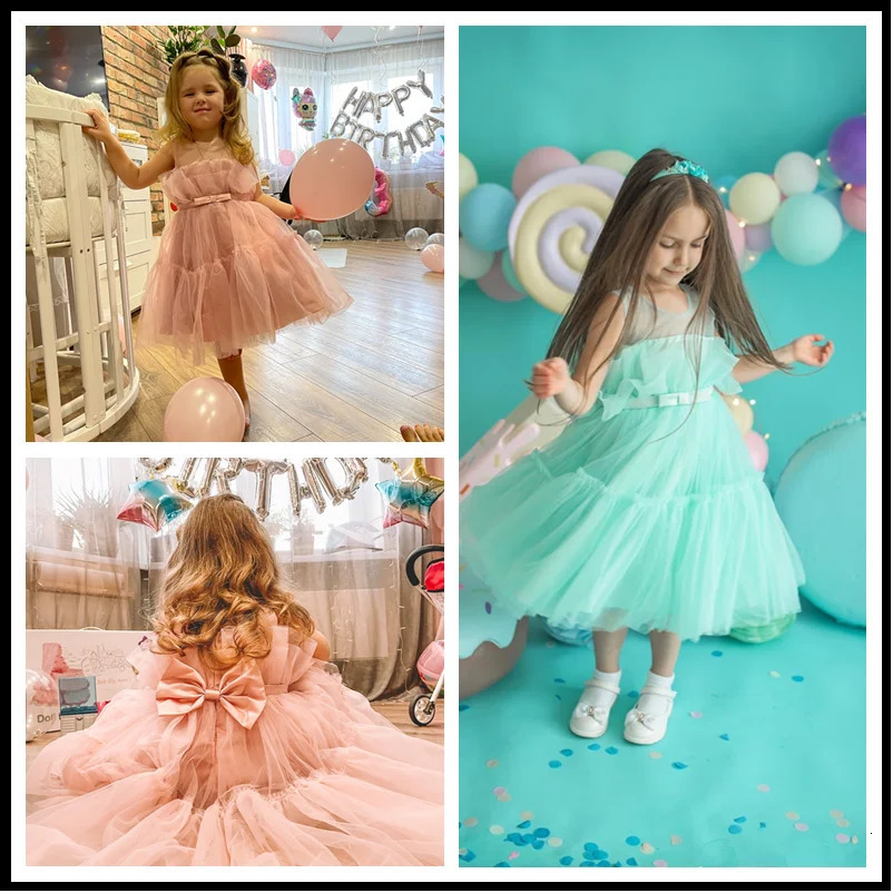 Girls Wedding Princess Dress Baby Kids Elegant Party Tutu Fluffy Prom Gown Children Bridesmaids Evening Tulle Birthday Dresses 251021