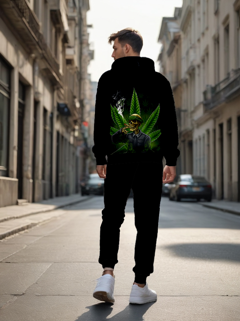 Men's Ankle-Length Knitted Hoodie Casual Outdoor Polyester Print Long Sleeve T-Shirt Adjustable Drawstring Hood Autumn Wear - LMWY00184