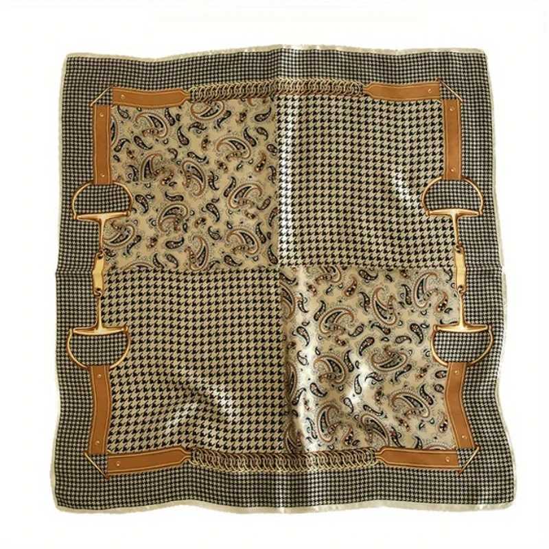 Luxury Paisy Houndstooth Printed Square Scarf Coffee Color Thin Smooth Neck Scarf Vintage Sty Sunscreen scarf For WenW251021