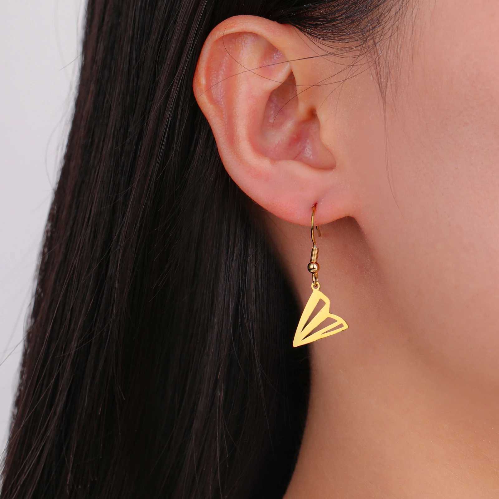 Lucktune Paper Airplane Drop Earrings Stainless Steel Minimalist Womens Earrings Fashion Gold Color Jewelry Party Birthday Gift J251021