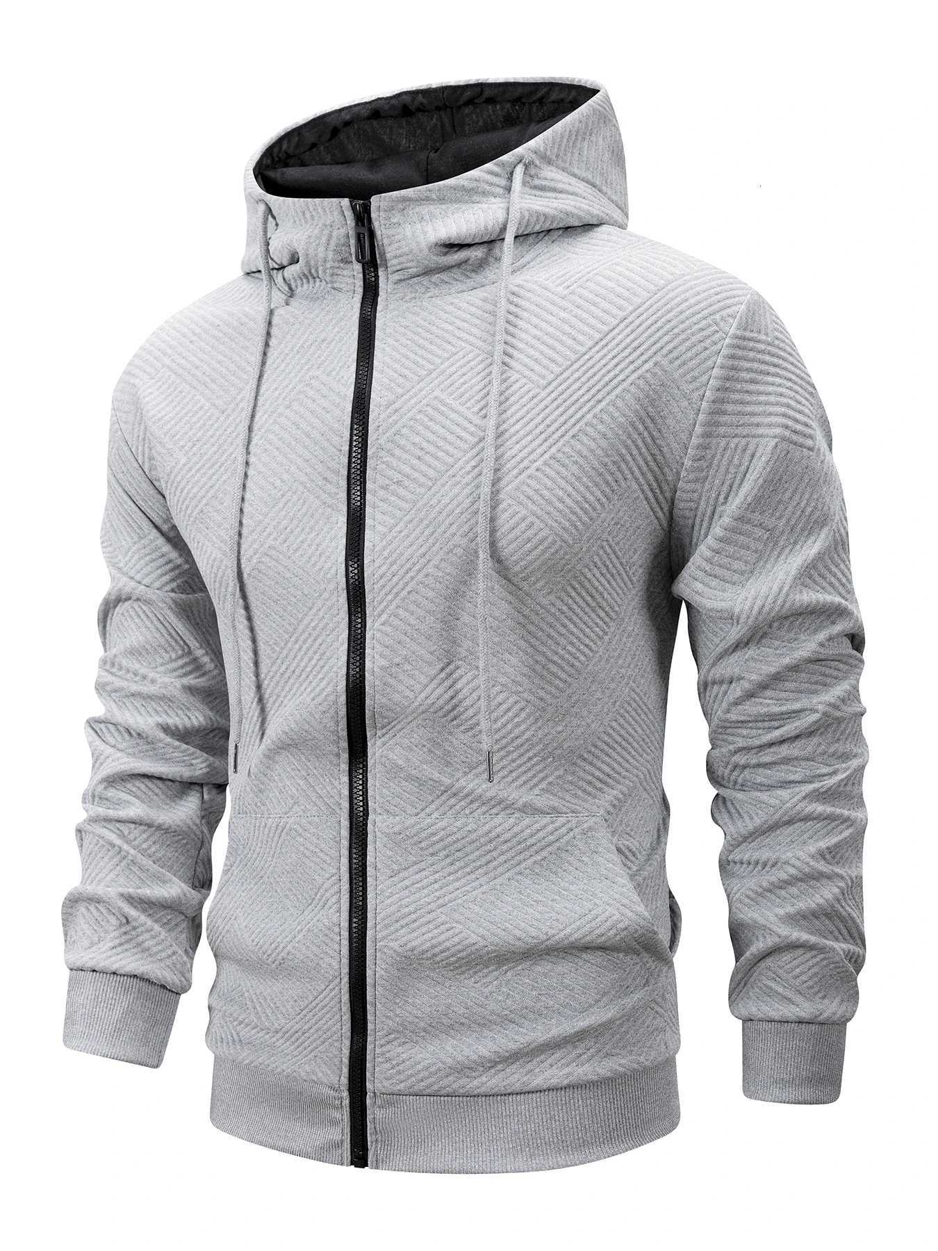 Autumn Casual Mens Hoodies Jacket Solid Color Loose Daily Hooded Sweatshirt Zipper Design Sportswear Coat Long Sleeve Jacket W251021