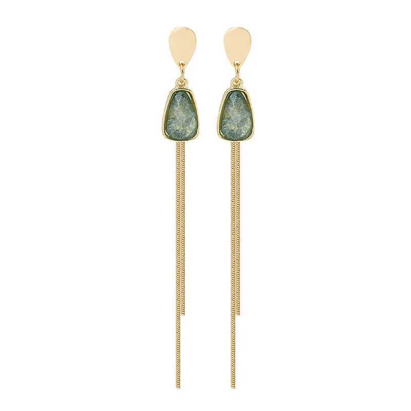 Vintage Green Crystal Long Tassel Earrings for Women Femme Gold Color Alloy Chain Geometric Drop Dangle Earrings Party Jewelry J251021