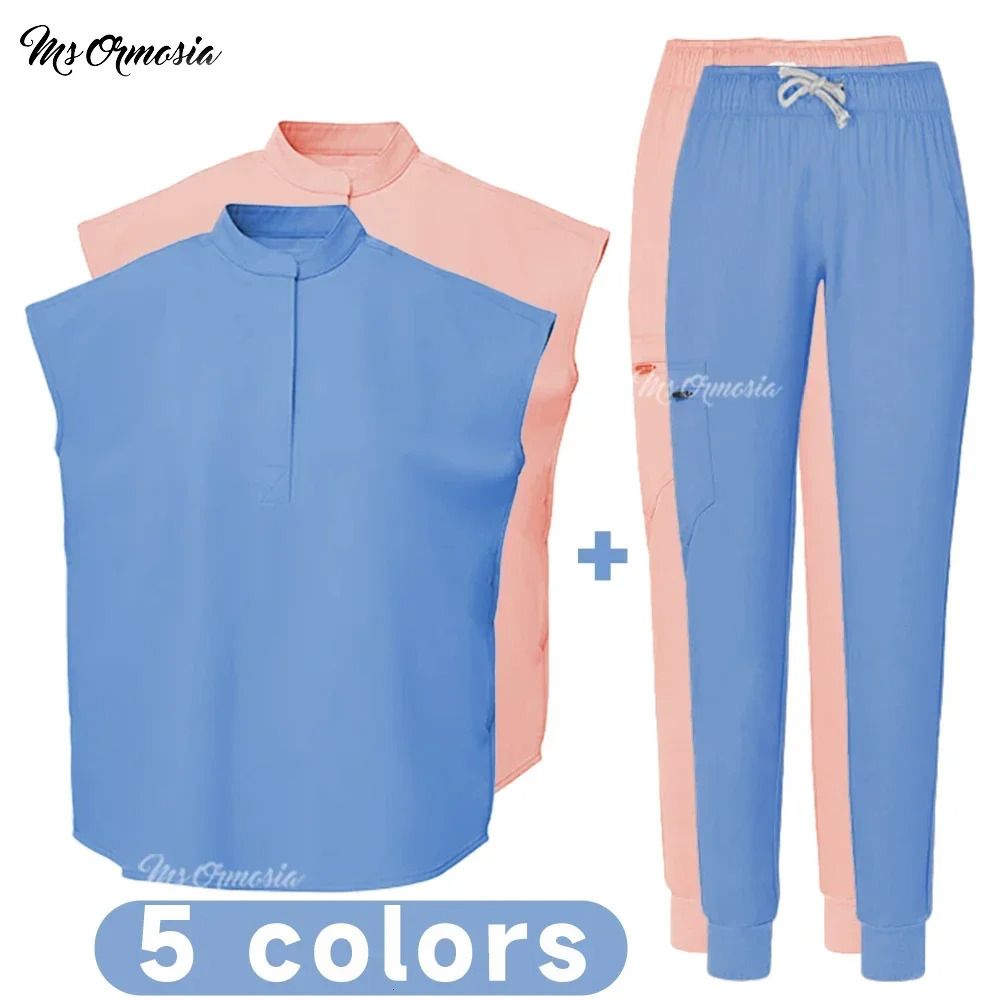 Uniform Elastic Scrub Suit Hospital Scrubs Top Pants Nurse Nursing Workwear Doctors Clothes Uniform Set 2501021