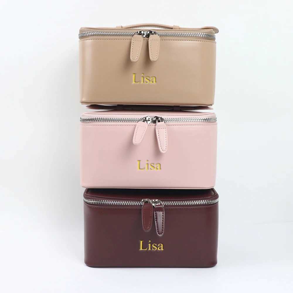 Customized name leather handheld makeup case and beauty bag portable storage largecapacity handbagW251021
