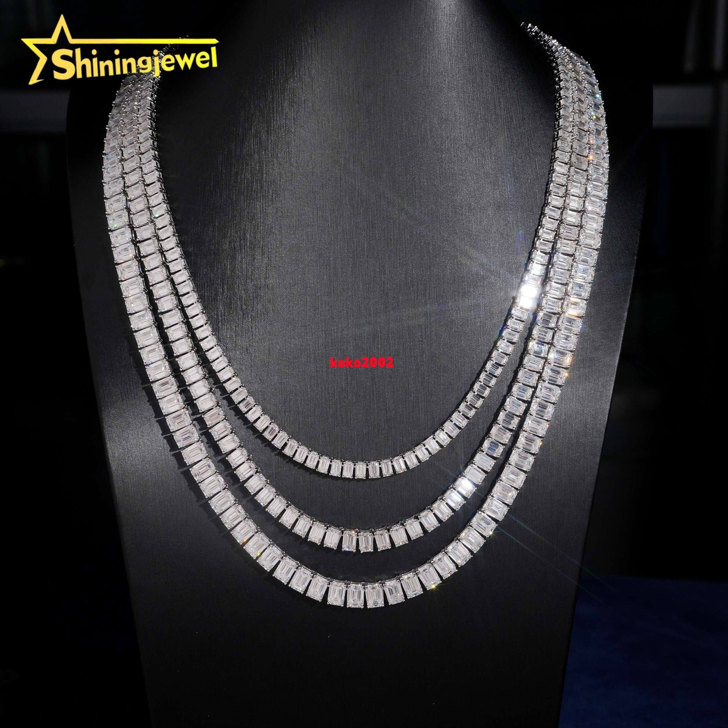 Hip Hop Jewelry 925 Silver Top Quality GRA Certificate Emerald Cut Moissanite Diamond Tennis Chain