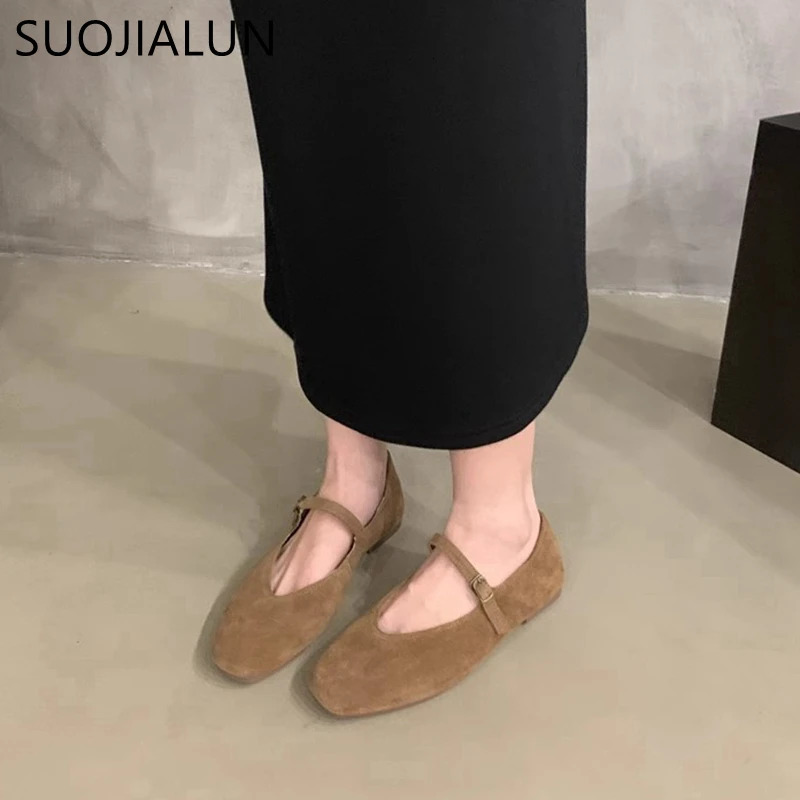 SUOJIALUN Autumn Women Flat Shoes Fashion Round Toe Ladie Ballerinas Shoes Soft Flat Heel Outdoor Casual Mary Jane Shoes 251021
