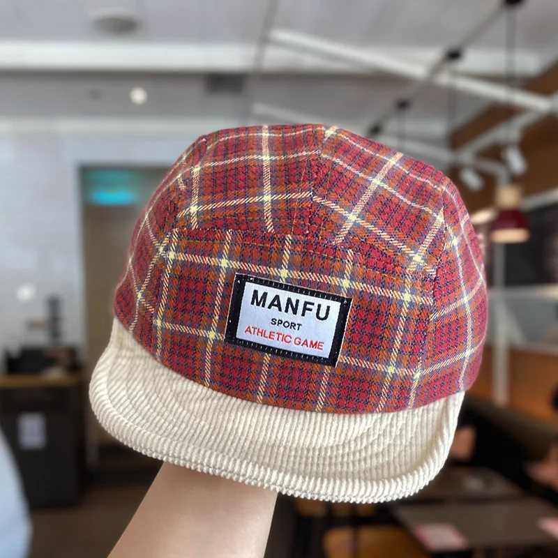 Korean Plaid Splicing Soft Top Flat Edge Hip Hop Hat Autumn and Winter Outdoor Men and Women Versatile Adjustable Baseball Caps J251021