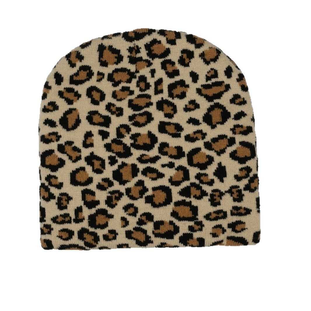 New Leopard Print Bare Knit Hat Warm Windproof Rolled Brim Round Top Hat Jacquard Knit Hat H251020