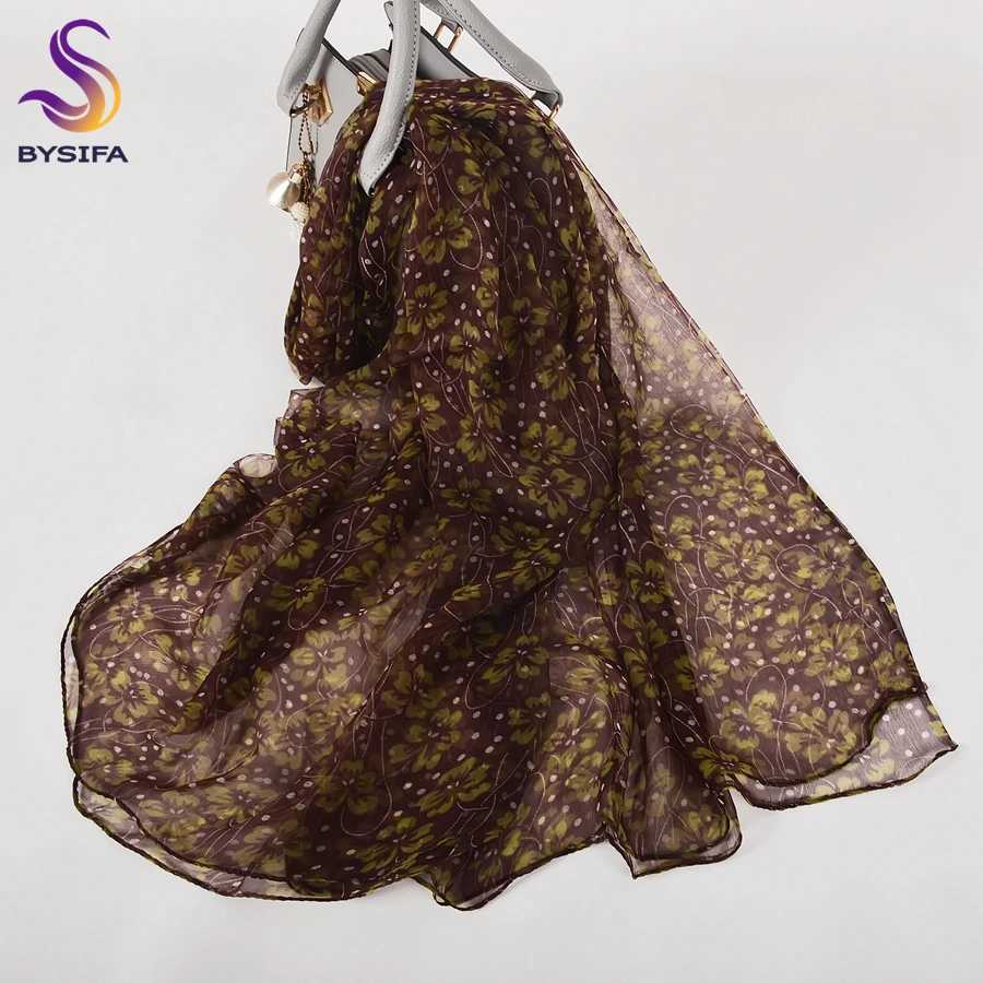 BYSIFA Coffee Green Silk Scarf Hijab Elegant Long Neck Scarves Shawls Spring Fall Brand Accessories Head Scarf Cape 170100 W251021