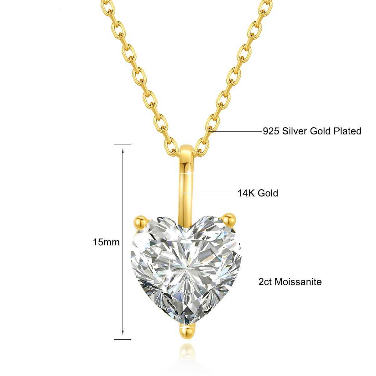 Genuine 14K Gold Heart Moissanite Necklace 1CT/2CT/3CT AU585 Pendant Classic for Women Anniversary Party Gift Trendy JewelryXJ250717