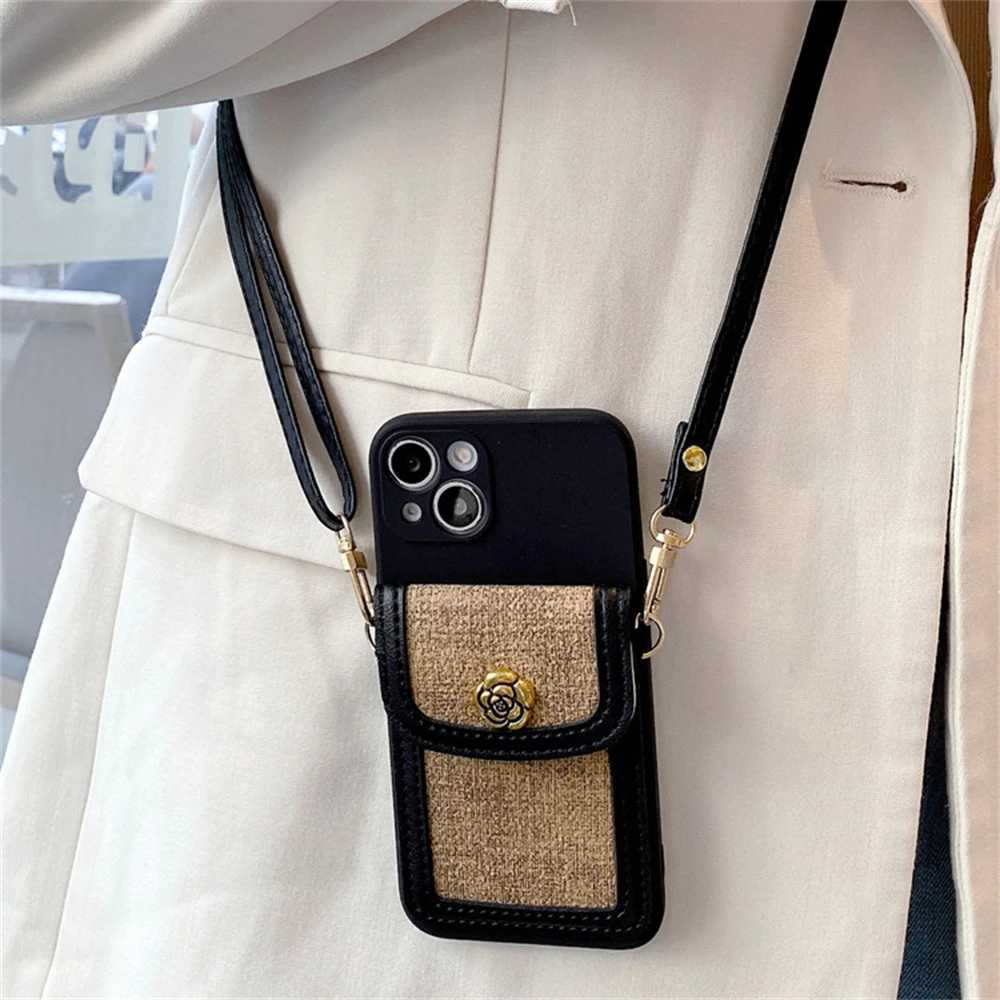 Luxury 3D Camellia Flower Leather Card Bag Crossbody Lanyard Soft Case For iPhone 16 15 14 Pro Max 13 12 11 X XS XR 7 8 Cover J251114