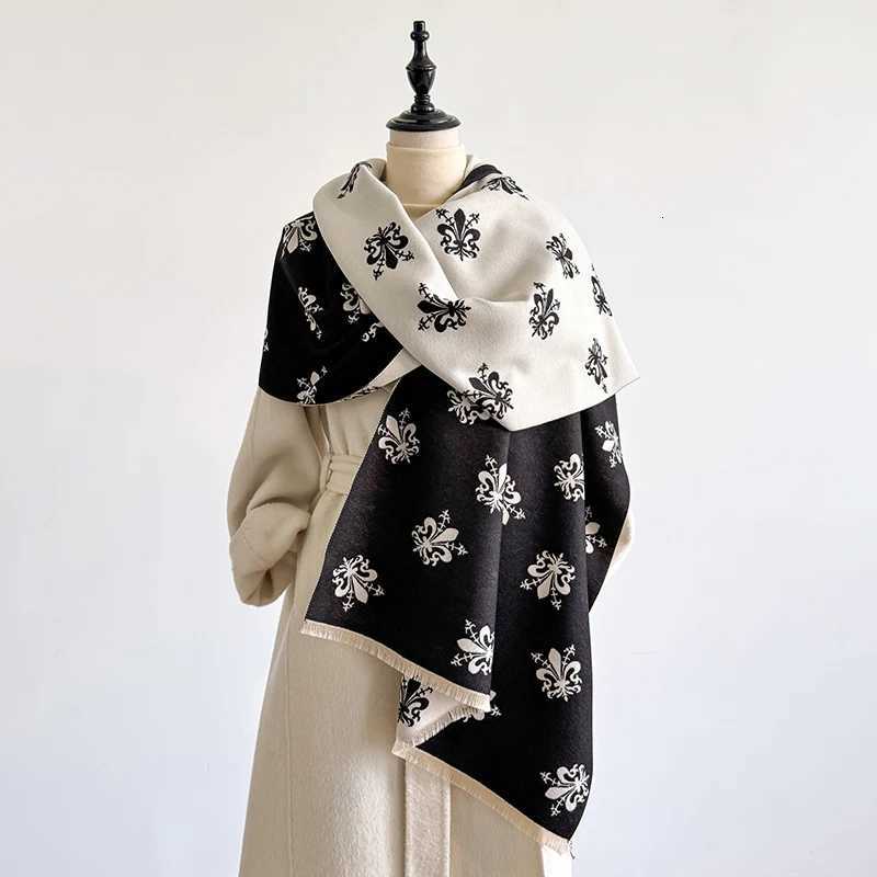 Womens Winter Luxury Thick Warm Pashmina Wrap Imitation Cashmere Scarf with Star Jacquard Design for Casual Wear W251021