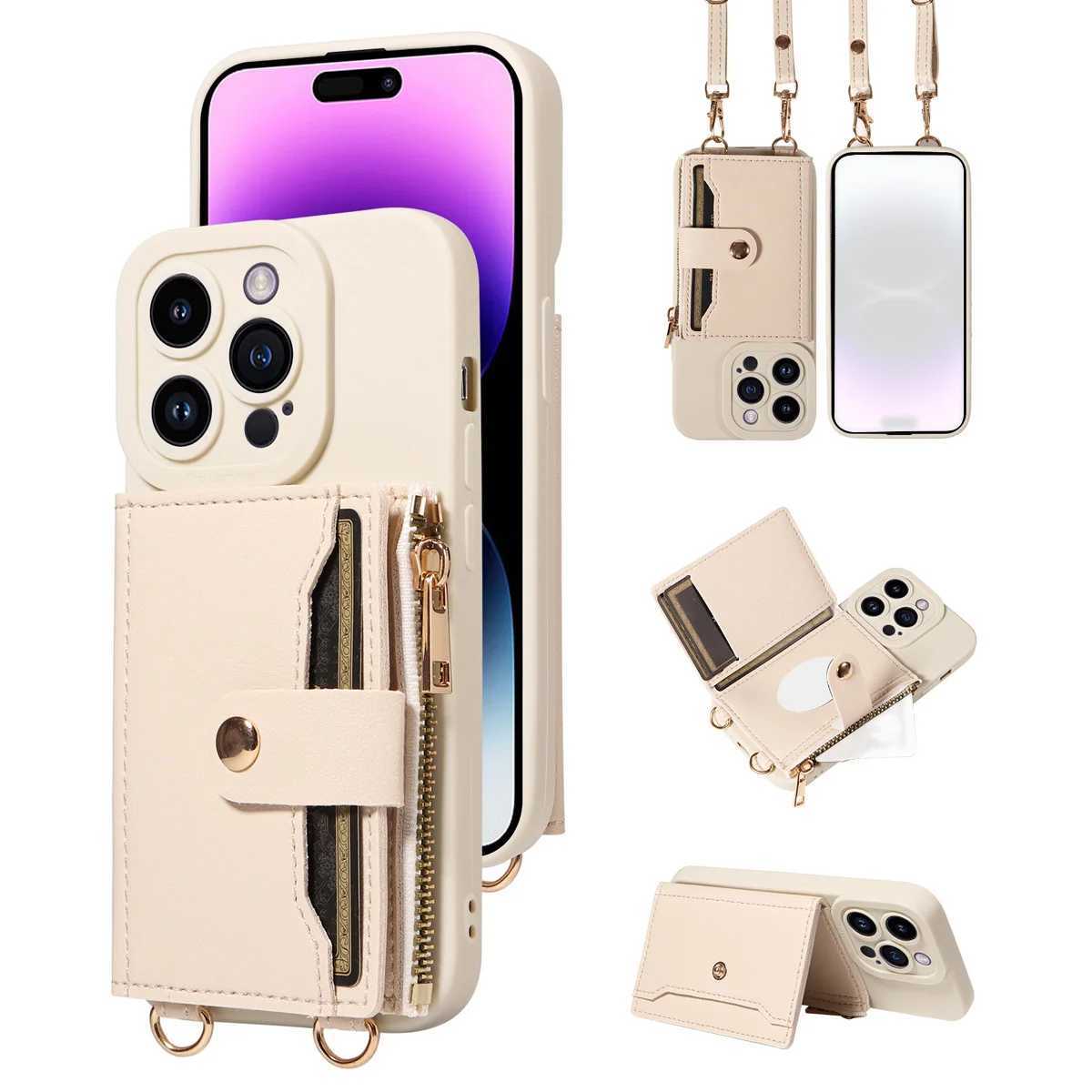 Faux Leather Phone Case for IPhone16promax15 14 13 12 11Plus Mini 7 8plus XSMAX XR Crossbody Antidrop with Mirror Wallet Cover J251114