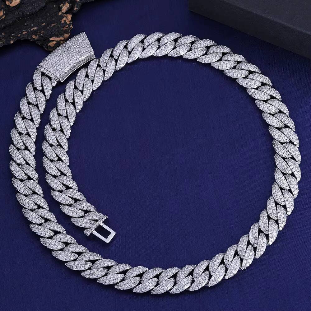 NUOYA 13MM Iced Out Chain Diamond Cuban Link Chain Bracelet Men Hip Hop Shiny Vvs Moissanite 925 Silver Cuban Necklace