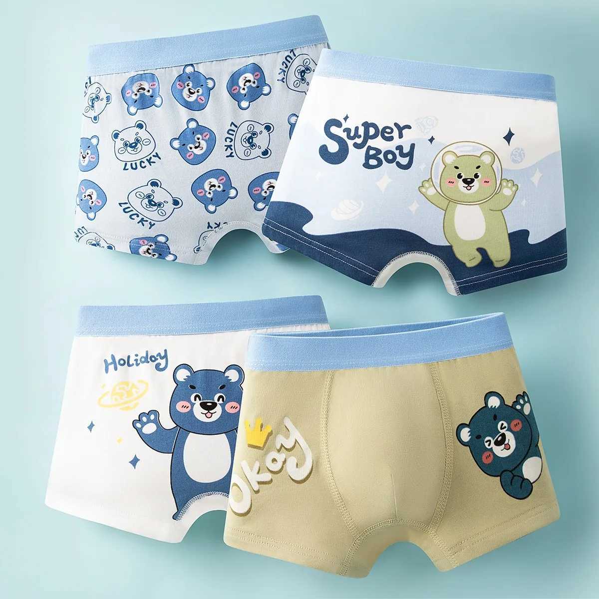 4Piece Highquality Cotton Boys Boxers Briefs Comfortable Fit Children Underwear For 311T Elastic Breathable Kids Boxer Shorts J251021