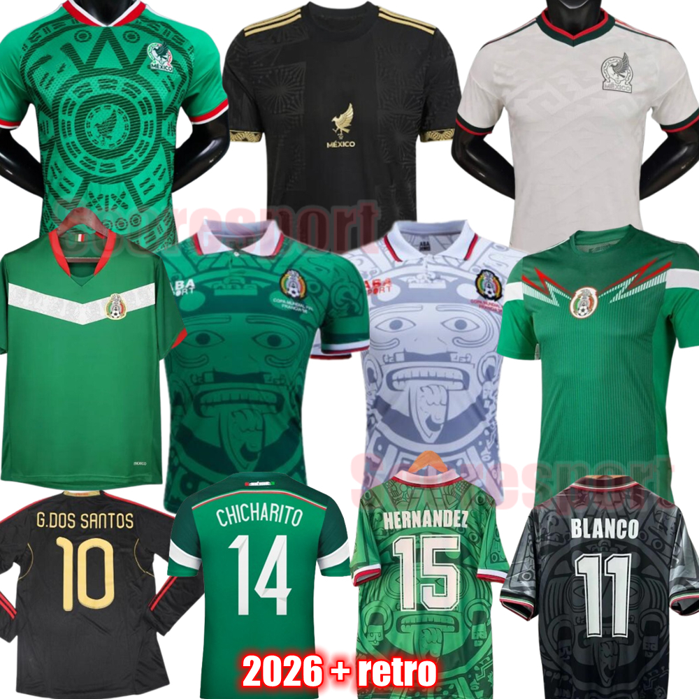 Mexico Soccer Jersey 2025 2026 BLANCO HERNANDEZ CHICHARITO Retrio Soccer Jerseys 1986 1998 2006 10 11 2014 MEXICAN long sleeve Vintage Shirts Classic Kids Kit