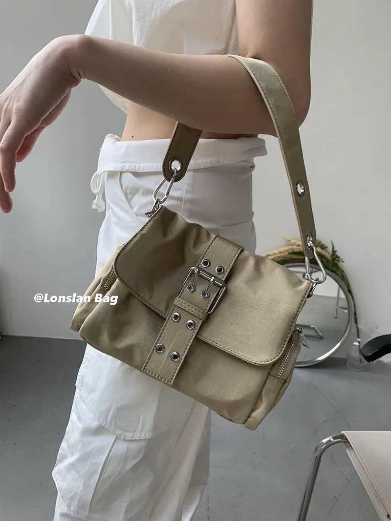 JIAERDI Vintage Nylon Khaki Shoudler Bag Women Hot Girls Square Underarm Bag Female Harajuku Casual Crossbody Bags Handbag Y2k Z251018